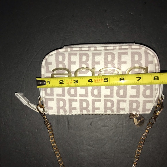 BEBE SHOULDER Crossbody BAG PURSE White All Over LOGO FAUX LEATHER SMALL NWOT - Picture 4 of 8
